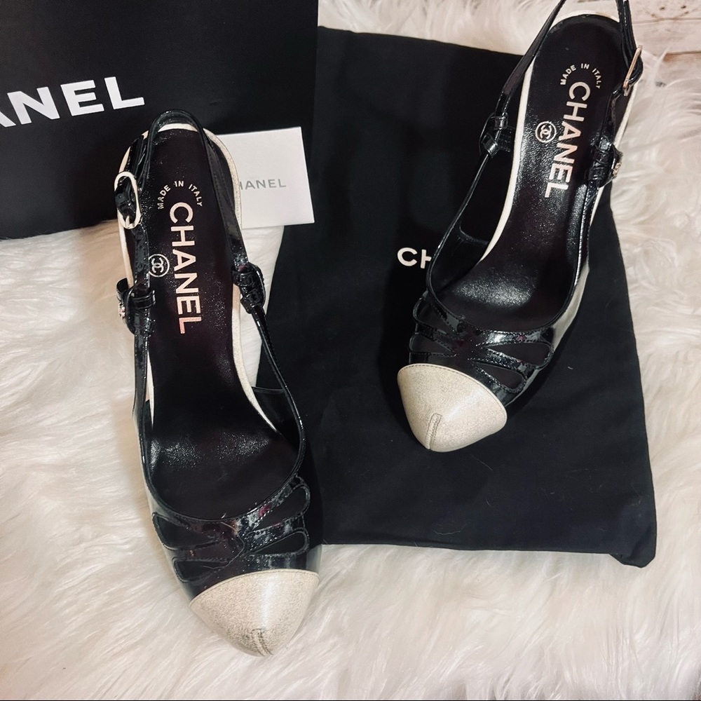 Authentic Chanel glitter Slingback heels h the